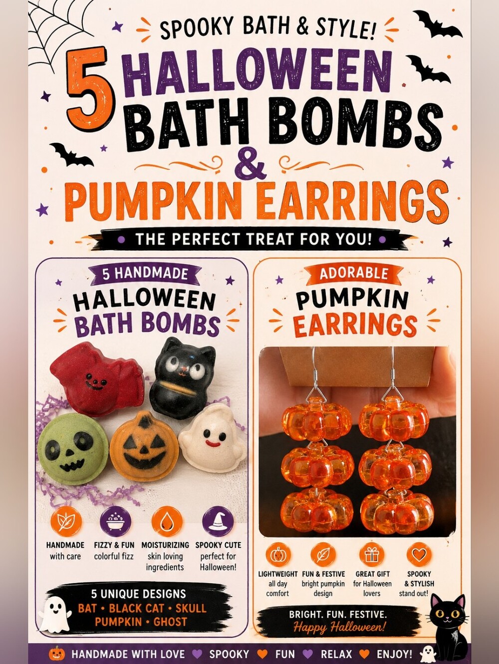 Halloween Bath Bomb 5ct OR Pumpkin Earrings